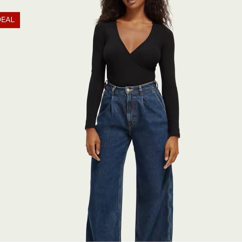 Scotch & Soda Black Long-Sleeve Wrap Bodysuit